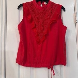 Chic Red Lace Sleeveless Blouse